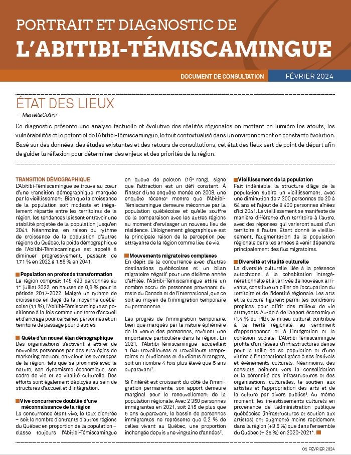 Portrait et diagnostic de l’Abitibi-Témiscamingue